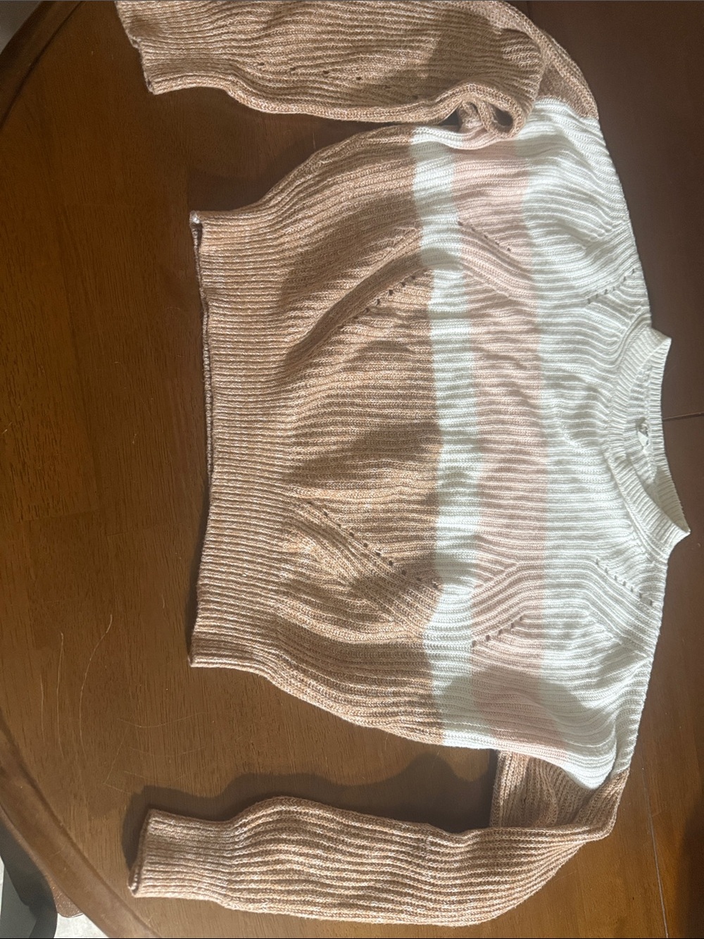 Garage Women's Ribbed Crewneck Sweater in Blush Pink and White